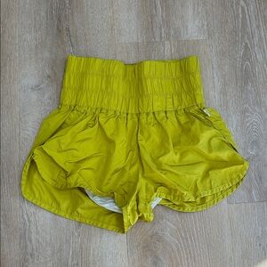 Free People Smocked High-Waist Athletic Shorts in Lime